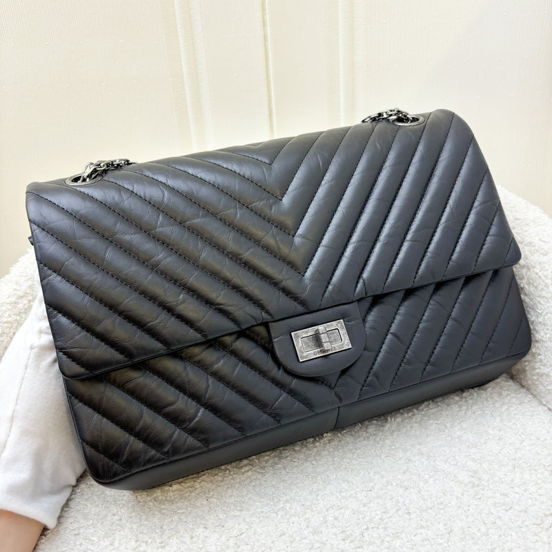 Chanel 2.55 Reissue 226 Flap in Chevron Black Distressed Leather and RHW