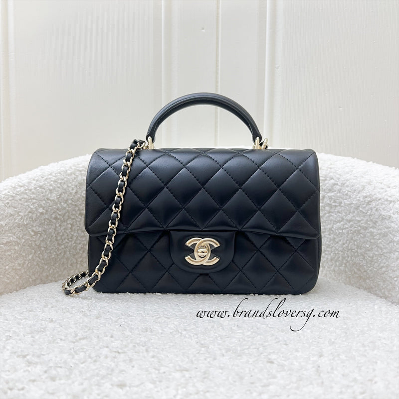 Chanel Top Handle Mini Rectangle Flap in Black Lambskin and LGHW