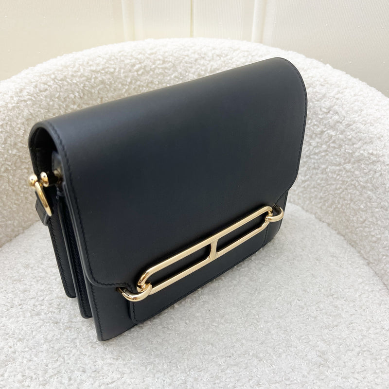 Hermes Mini Roulis in Noir Black Swift Leather and Permabrass (Light Gold) Hardware