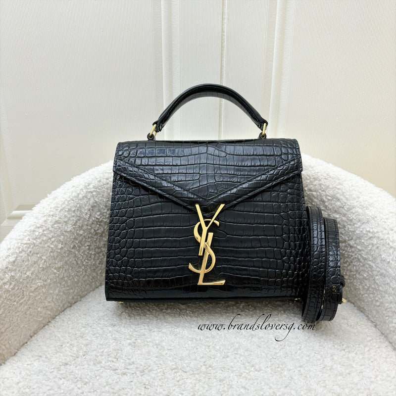 Saint Laurent Mini Cassandra Top Handle Bag in Crocodile Embossed Leather GHW