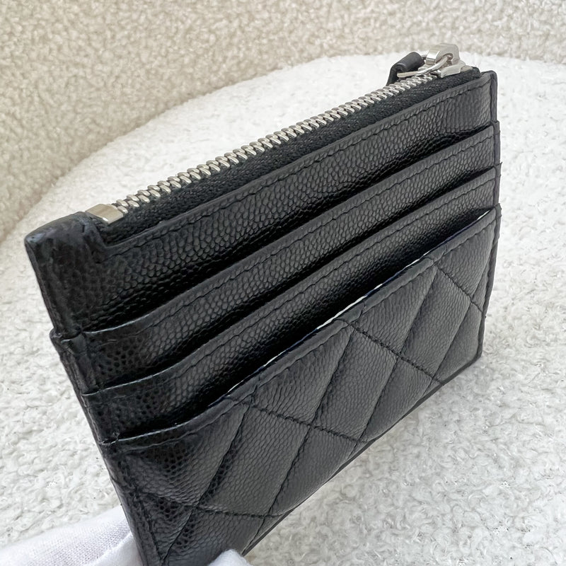 Chanel Classic Zip Card Holder / Small Wallet in Black Caviar SHW