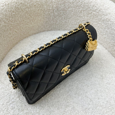 Chanel 23S Classic Flap Charm Wallet on Chain WOC in Black Caviar and GHW