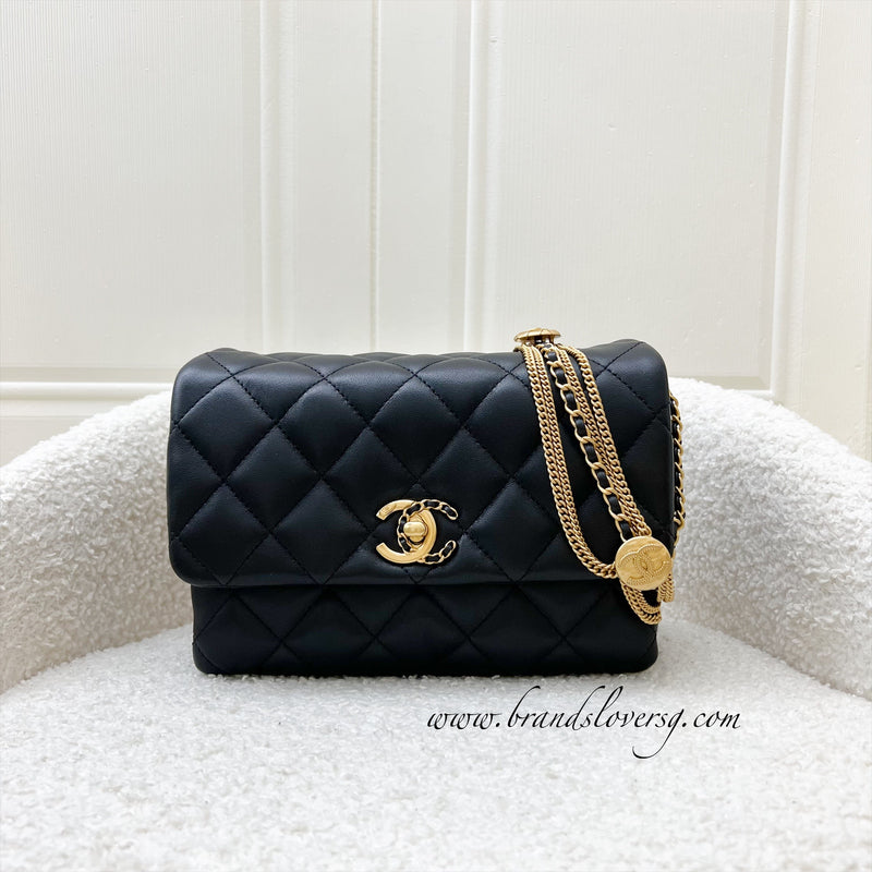 Chanel 22A Seasonal Flap in Black Lambskin and AGHW