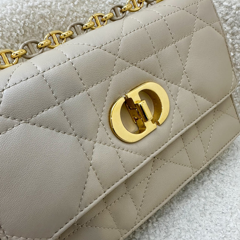 Dior Miss Caro Mini Flap Bag in Powder Beige Macrocannage Lambskin and GHW