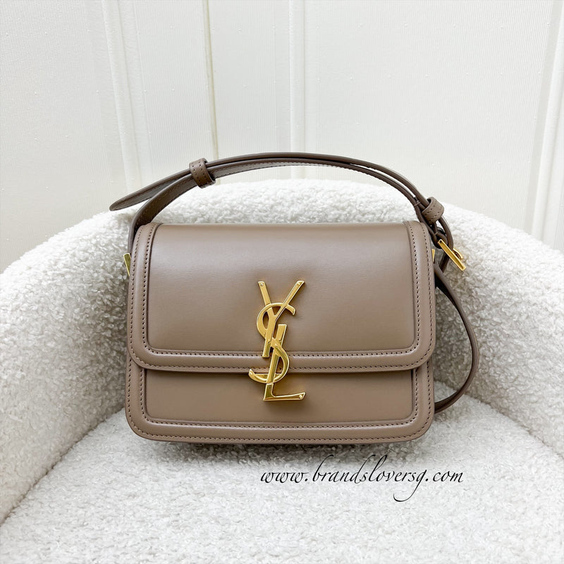 Saint Laurent YSL Small Solferino Satchel Bag in Milk Tea Beige Calfskin and AGHW