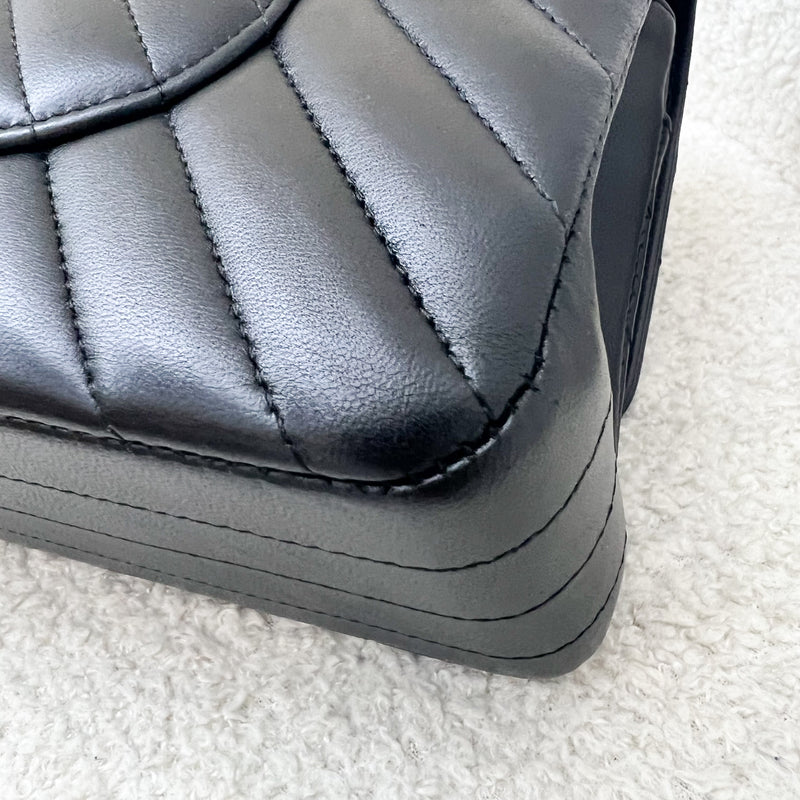 Chanel Medium Classic Flap CF in Chevron Quilted Black Lambskin and LGHW