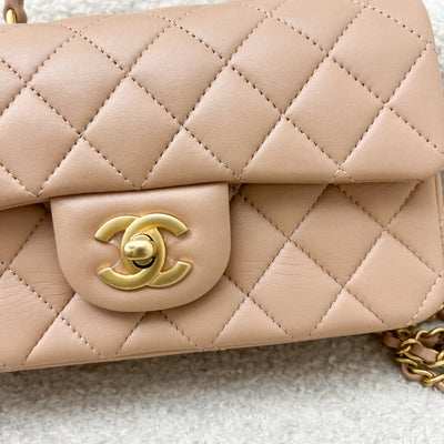 Chanel Top Handle Mini Rectangle Flap in 21A Rose Beige Lambskin in AGHW