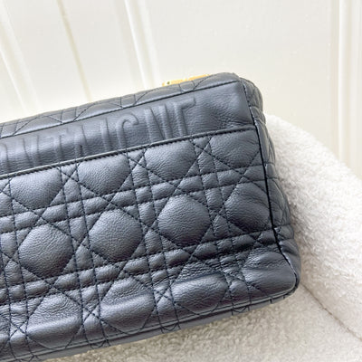 Dior Large Caro Flap Bag in Black Grained Calfskin and GHW