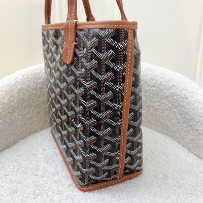 Goyard Mini Anjou Tote Bag in Black Goyardine Canvas with Camel Trim