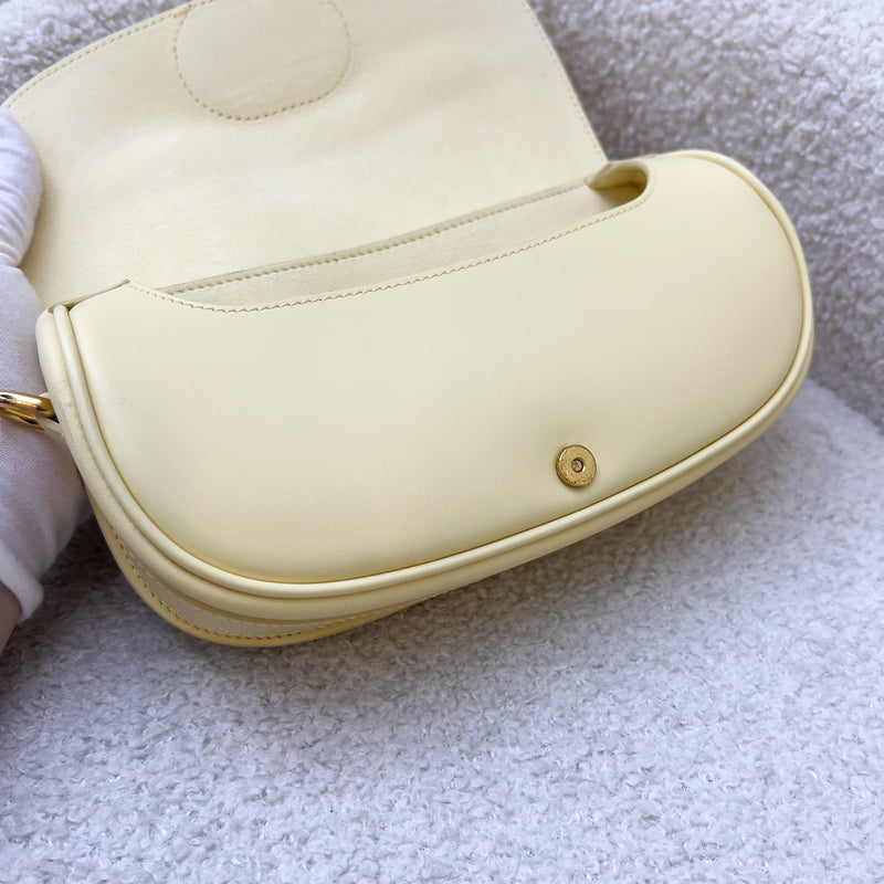 Dior Bobby East West Bag in Pale Yellow Calfskin and AGHW (With Additional Dior Canvas Strap)