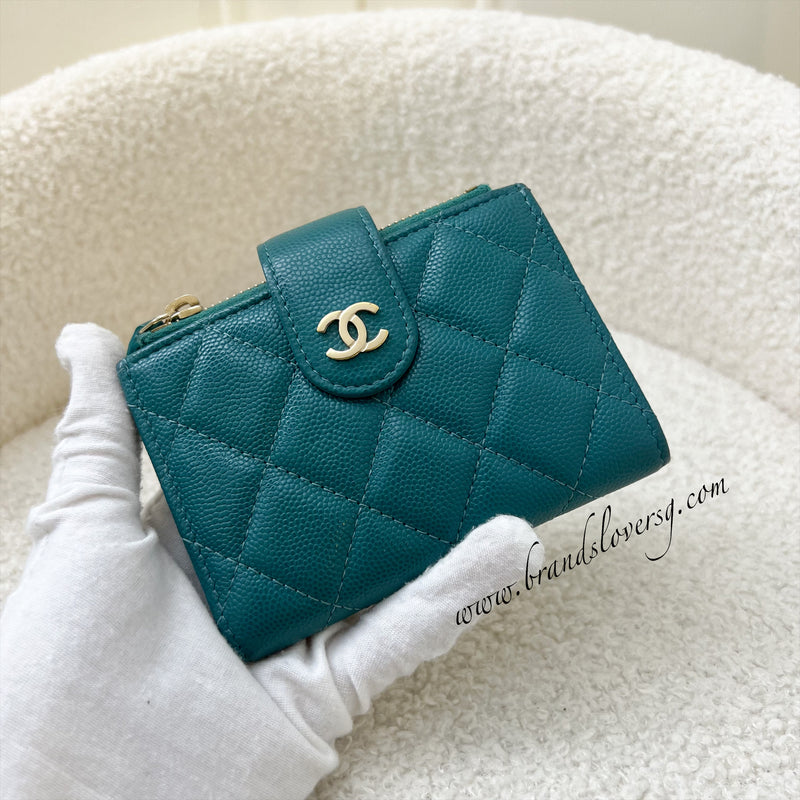 Chanel Bifold Wallet in Teal Green Caviar and LGHW