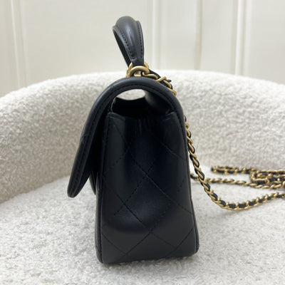 Chanel Top Handle Mini Rectangle Flap in Black Lambskin and GHW