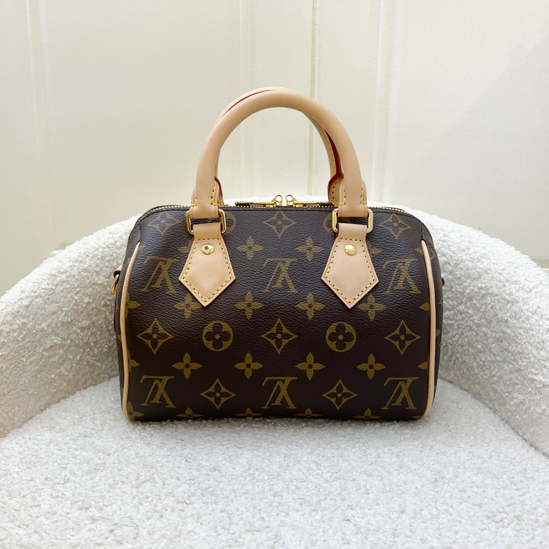 LV Speedy Bandouliere 20 in Monogram Canvas and Beige Patterned Strap