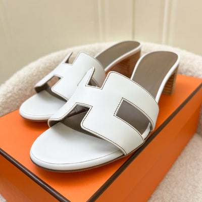 Hermes Oasis Sandal in White Blanc Calfskin Sz37