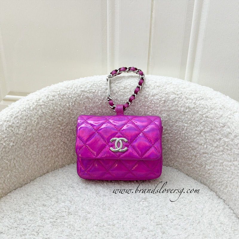 Chanel 24C Micro VIP Clutch in Fuchsia Pink Iridescent Mirror Goatskin SHW