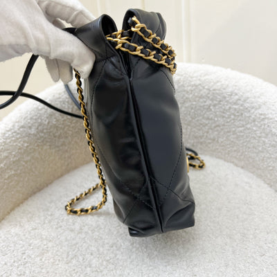 Chanel 22 Mini Hobo Handbag in Black Shiny Calfskin and AGHW