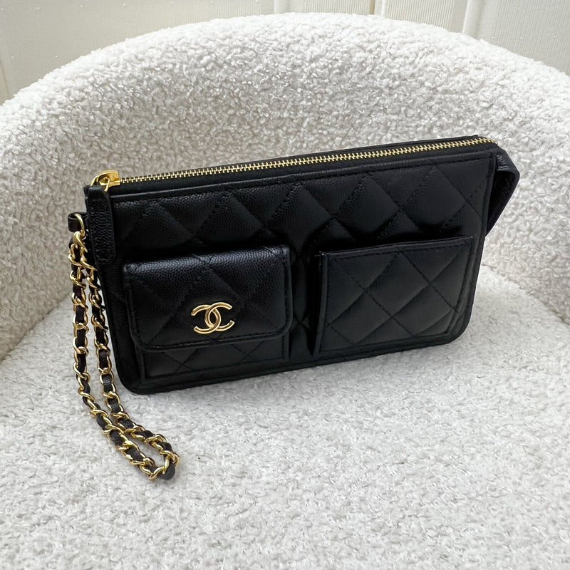 Chanel Wristlet Clutch in Black Caviar and GHW