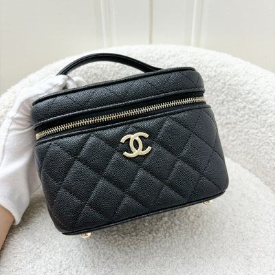 Chanel 22S Top Handle Vanity Case with Chain in Black Caviar LGHW