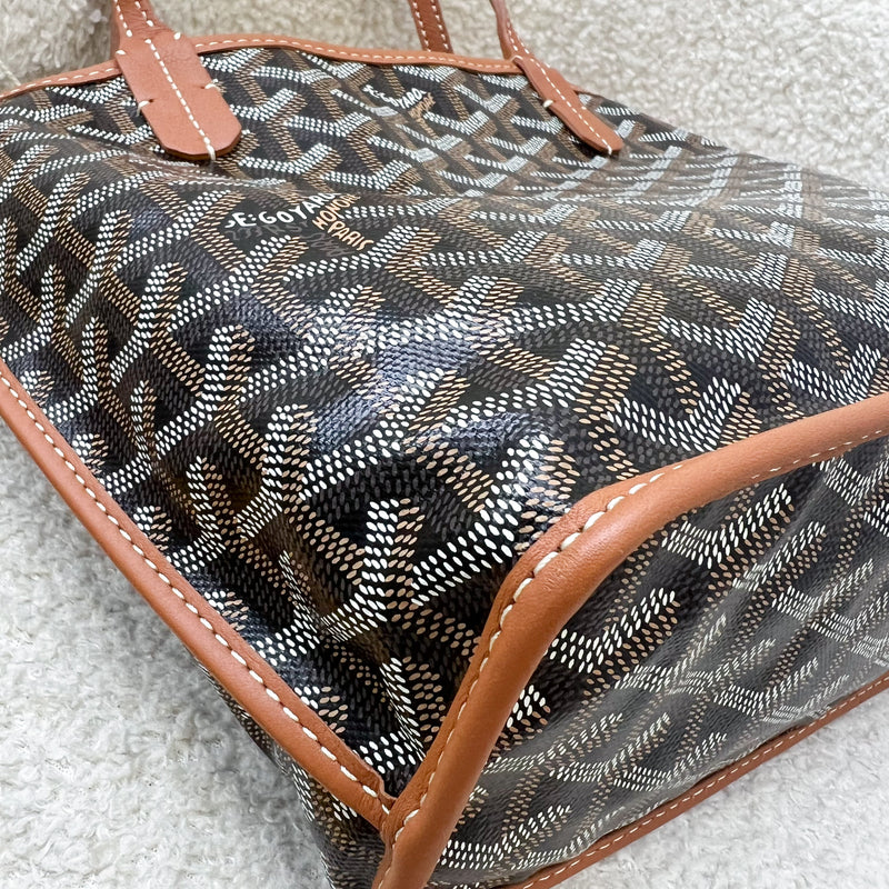 Goyard Mini Anjou Tote Bag in Black Goyardine Canvas with Camel Trim