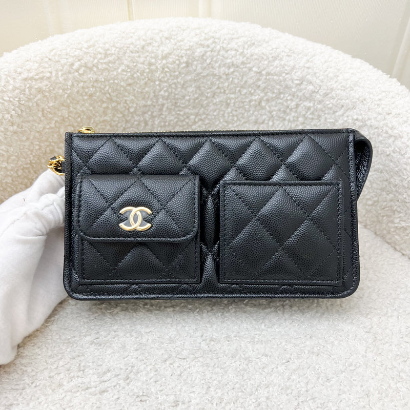 Chanel Wristlet Clutch in Black Caviar and GHW