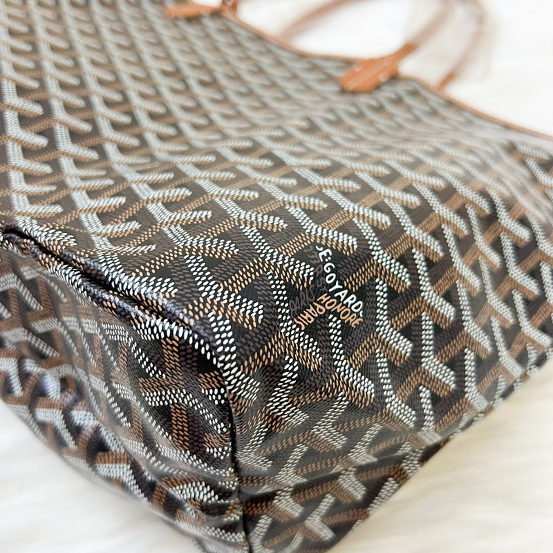 Goyard Saint Louis PM Tote in Black Signature Goyardine Canvas and Brown Trim