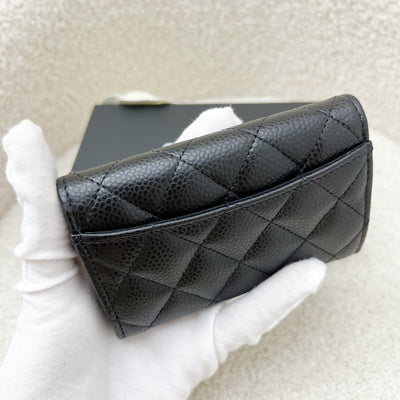 Chanel Classic Snap Card Holder in Black Caviar and SHW