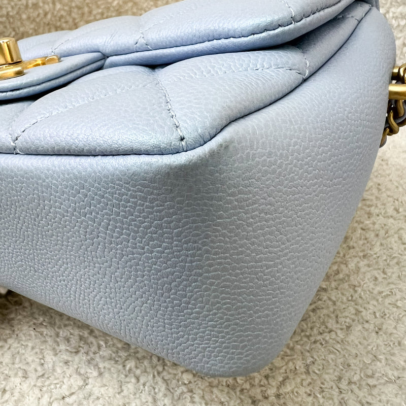 Chanel 21K Perfect Mini Square Adjustable Chain Flap in Iridescent Light Blue Caviar and AGHW