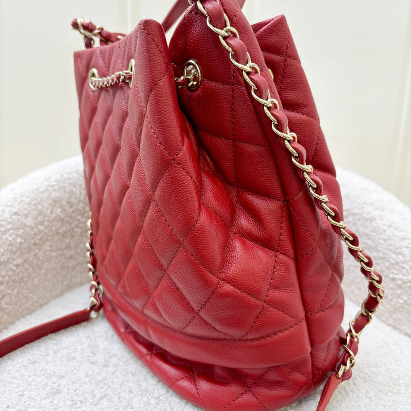 Chanel 19B Drawstring Bucket Bag in Red Caviar and LGHW