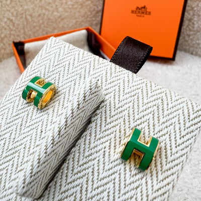 Hermes Mini Pop H Earrings in Malachite Enamel and GHW