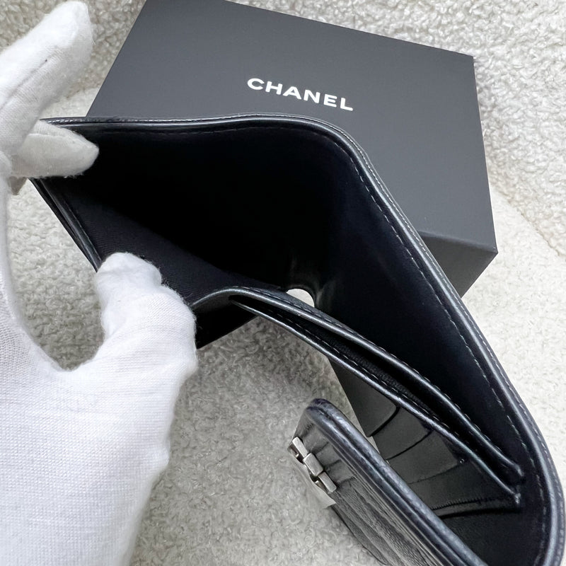 Chanel Boy Small Compact Wallet in Black Caviar and RHW