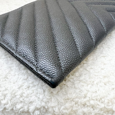 Chanel Long Flat Wallet / Pouch in Dark Grey Caviar and GHW