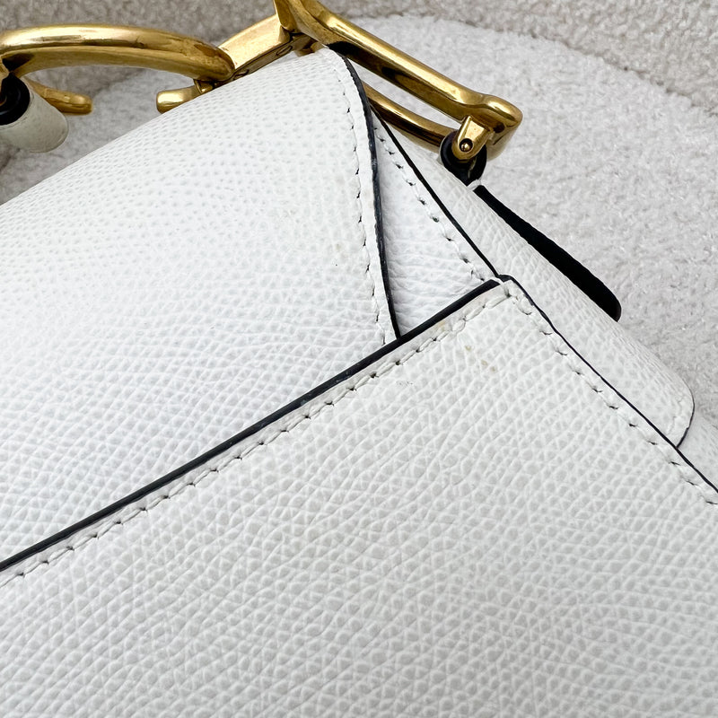 Dior Medium Saddle Bag in White Grained Calfskin and AGHW + Guitar Strap