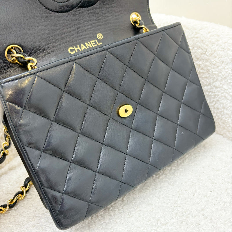 Chanel Vintage XL CC Logo Pushlock Mini Flap Bag in Black Lambskin and GHW