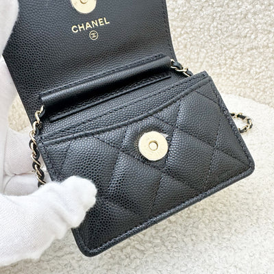 Chanel Card Holder with Bag Charms in Black Caviar and LGHW