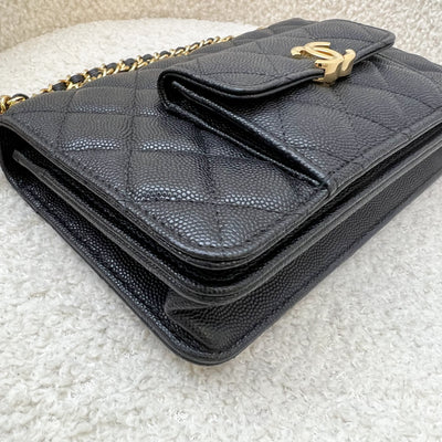 Chanel 22A Seasonal Wallet on Chain WOC in Black Caviar and GHW