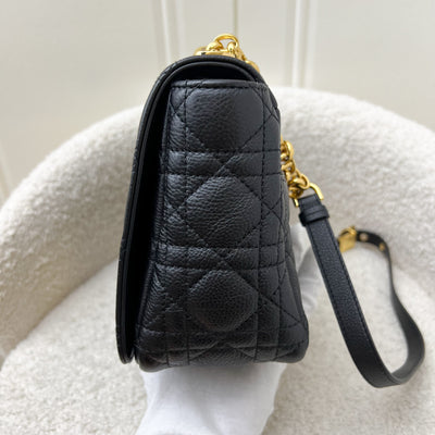 Dior Medium Caro Flap Bag in Black Grained Calfskin and GHW