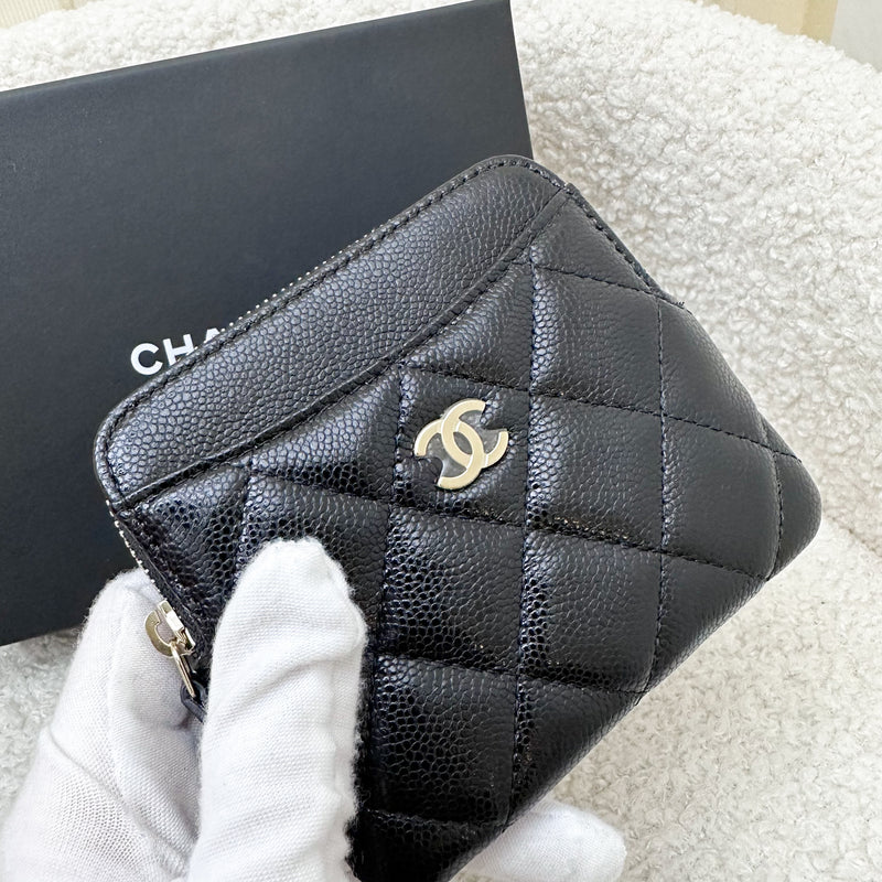 Chanel Zipped Square Compact Wallet in Black Caviar and LGHW