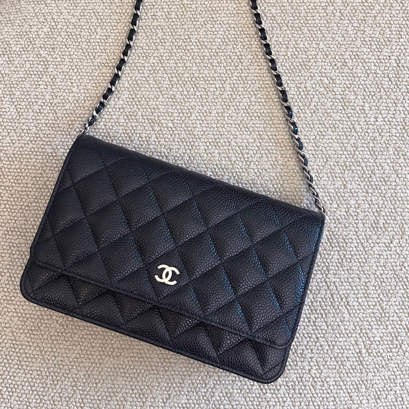 Chanel Classic Wallet on Chain WOC in Black Caviar and SHW (Model: AP0250)