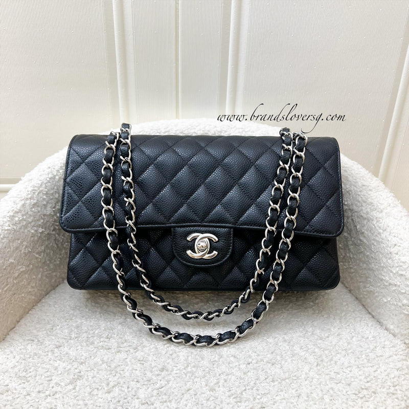 Chanel Medium Classic Flap CF in Black Caviar and SHW (Model: A01112)