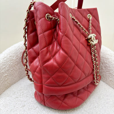 Chanel 19B Drawstring Bucket Bag in Red Caviar and LGHW