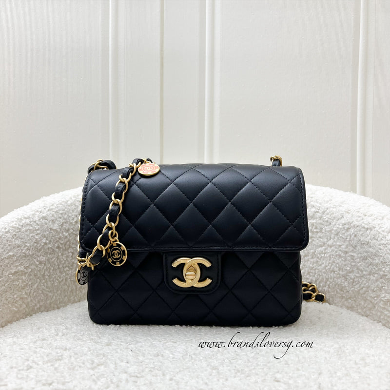 Chanel Seasonal Mini Square Casino Charms in Black Lambskin and AGHW