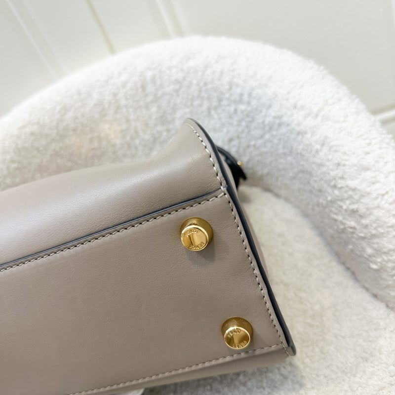 Fendi Peekaboo Iconic Essentially Leather Top handle Bag in Grey / Taupe Calfskin and GHW