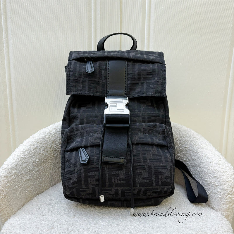 Fendi Fendiness Medium Backpack with Buckle in FF Jacquard Fabric Bla Brands Lover