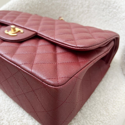 Chanel Classic Jumbo Double Flap in 18C Burgundy Dark Red Iridescent Caviar and AGHW