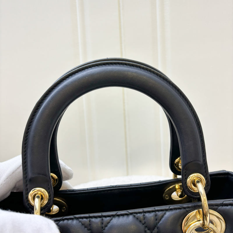 Dior Medium Lady Dior in Black Lambskin and GHW (New Version with Adjustable Strap)