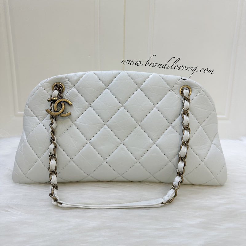 Chanel Just Mademoiselle Bowling Bag in White Calfskin and AGHW