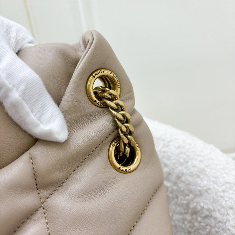 Saint Laurent YSL Small Loulou Puffer in Beige Lambskin and GHW