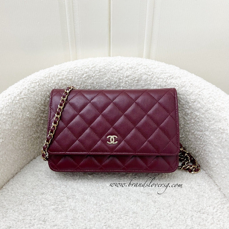 Chanel Classic Wallet on Chain WOC in 22K Burgundy Red Caviar and GHW