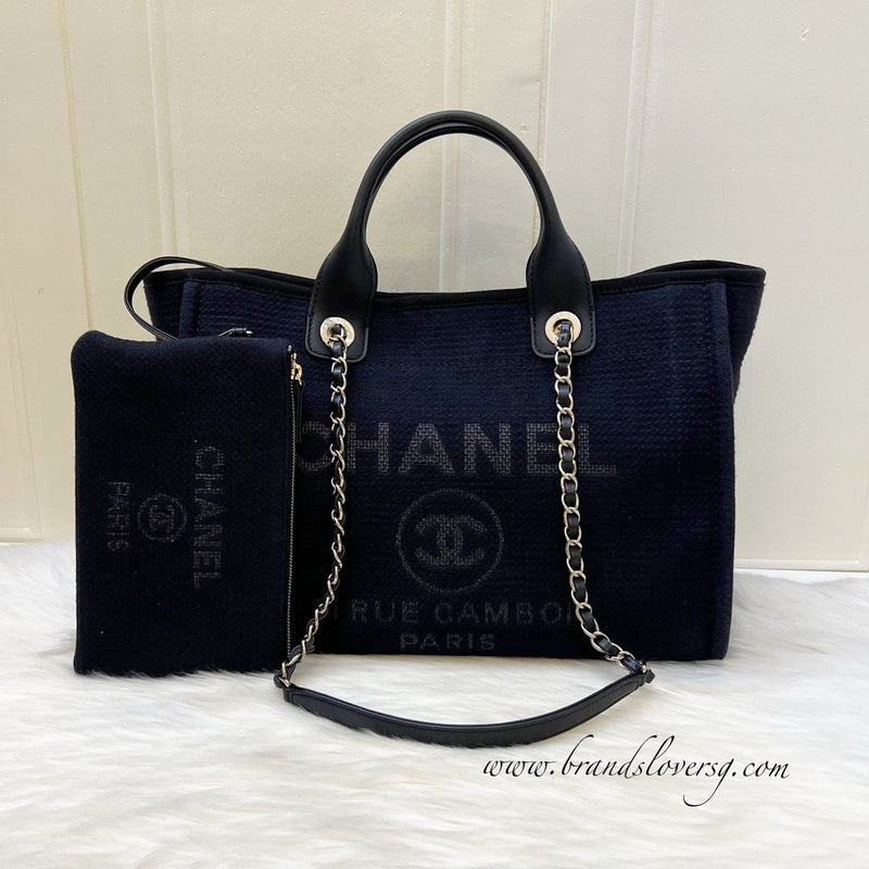 Chanel Medium Deauville Shopping Tote in 24C Black Fabric, Black Leather and LGHW (Model: AS3351)