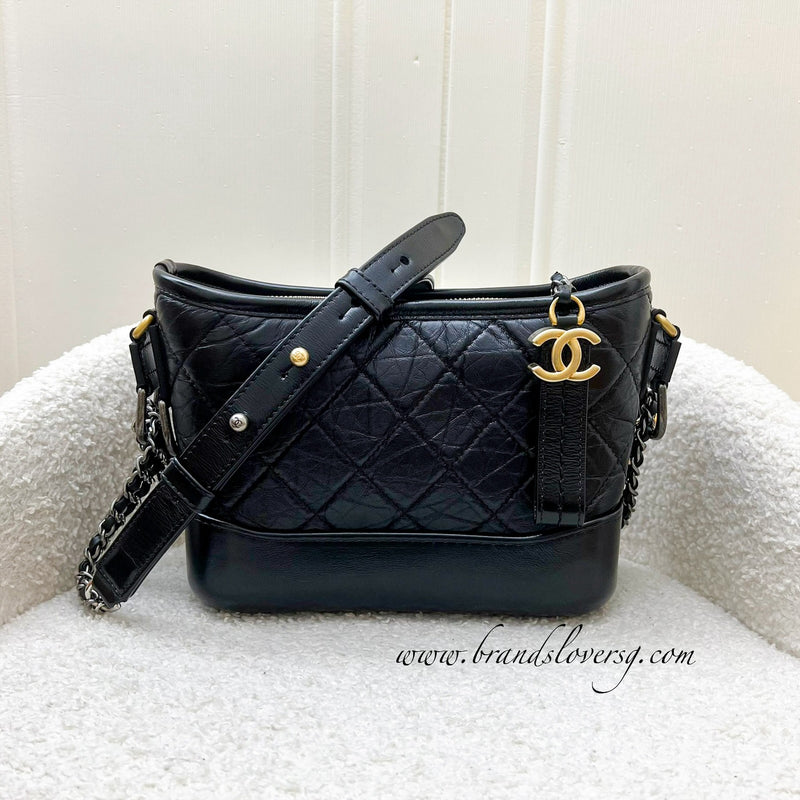 Chanel Small Gabrielle Hobo in Black Distressed Calfskin and 3-Tone Hardware
